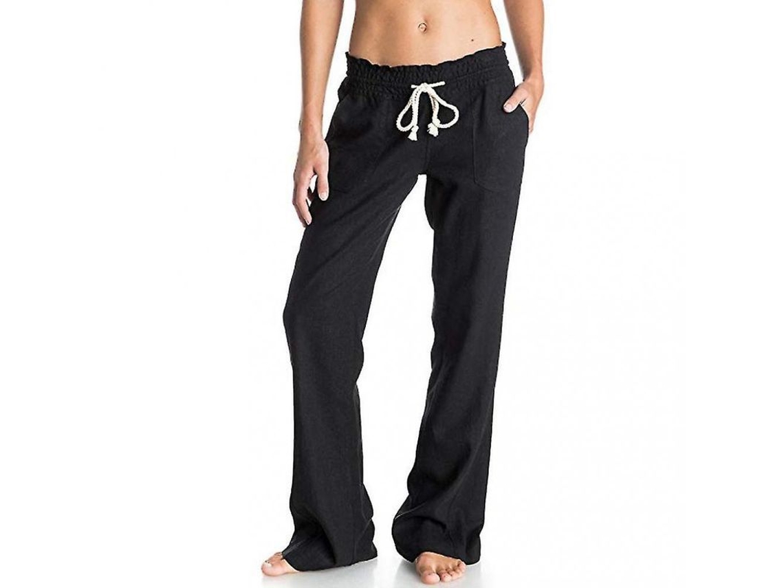 2026 pantalones de Algodón Y Lino para Mujer, Pantalones de Playa Y Relax Con Cordón Ajustable Y Bolsillos Laterales S Negro