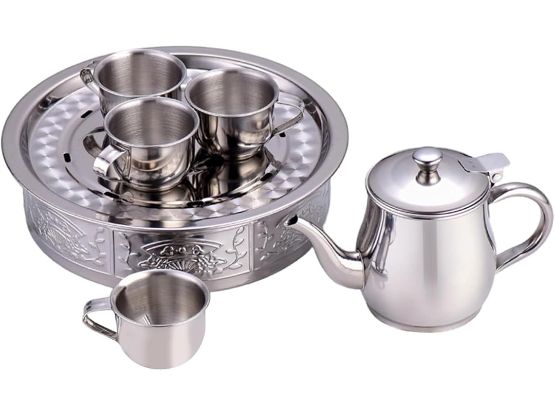 Conjunto De Chá Em Aço Inoxidável, Bule, Xícaras E Bandeja, Bule Com Bico Longo, Xícaras De 70ml, Id Gokoco