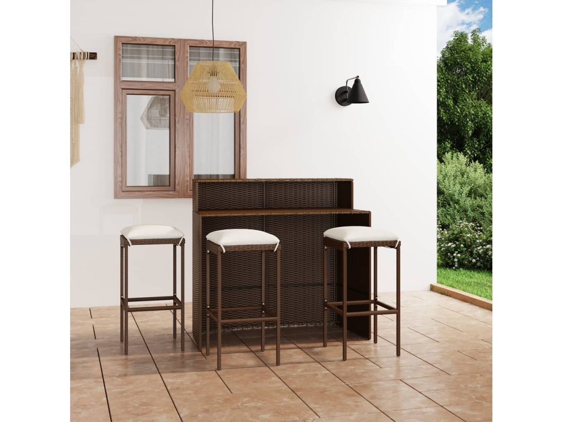 Vidaxl 4 Pcs Conjunto De Bar Para Jardim Com Almofadões Castanho