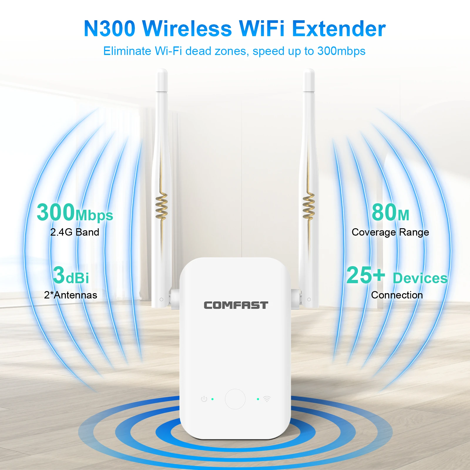 Amplificador Extensor De Sinal Wi-fi (1200 Mbps) Com Repetidor De Tomada Europeia E Antena Wps.