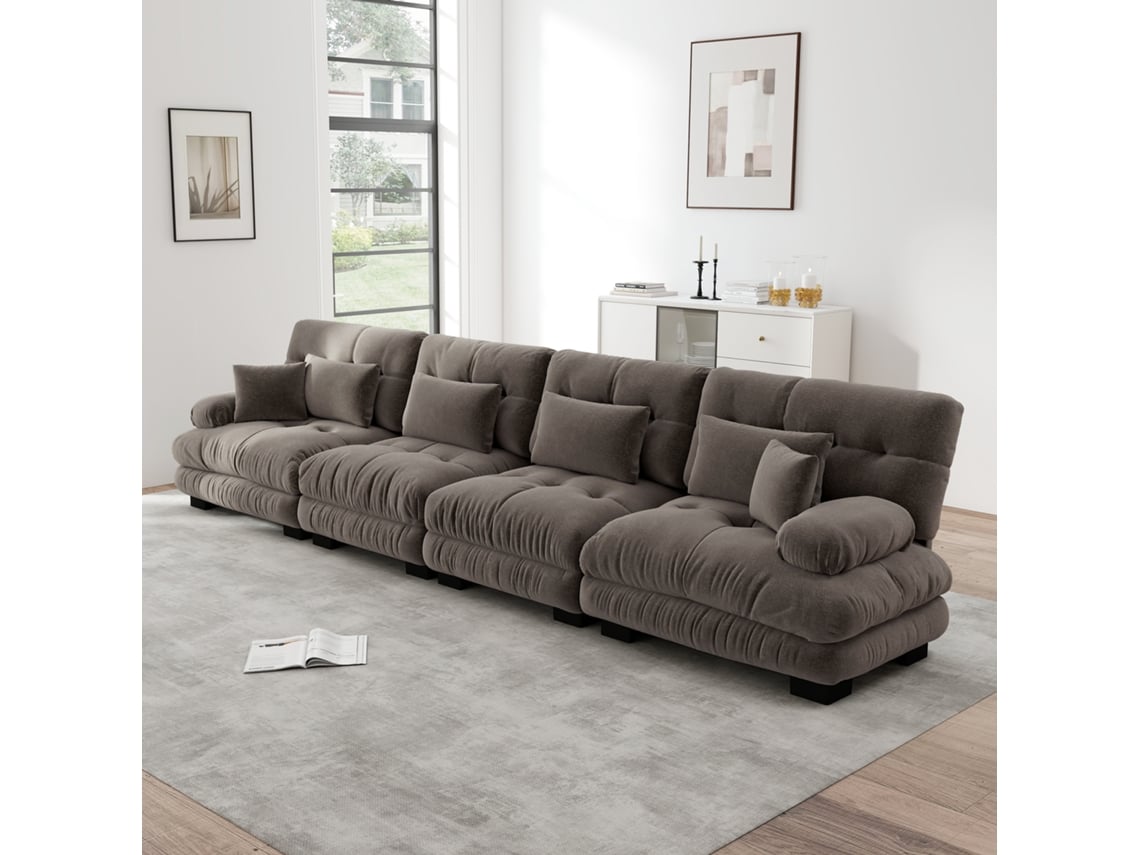 Sofá De Canto Modular De 4 Lugares Com Assento Profundo, Sofá-cama Em Chenille