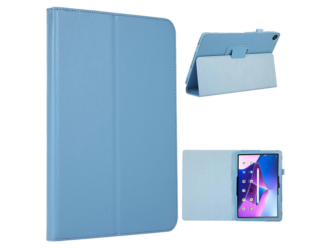 Capa de couro PU com textura de lichia e suporte de proteção completo para Lenovo Tab M10 Hengrongshen Tablet (3ª geração) - Azul-bebê