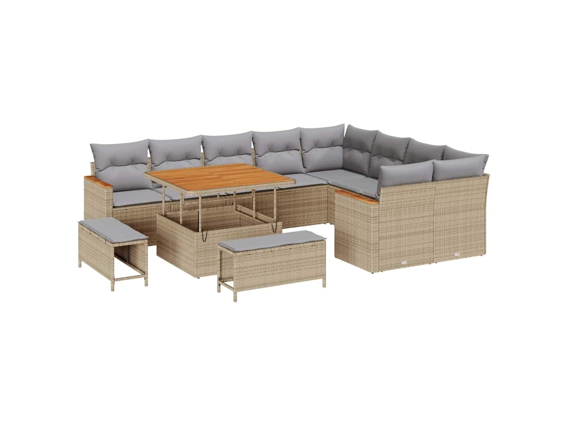 Maison Exclusive - Conjunto De Sofá De Jardim 12 Pcs Bege Rattan De Polipropileno