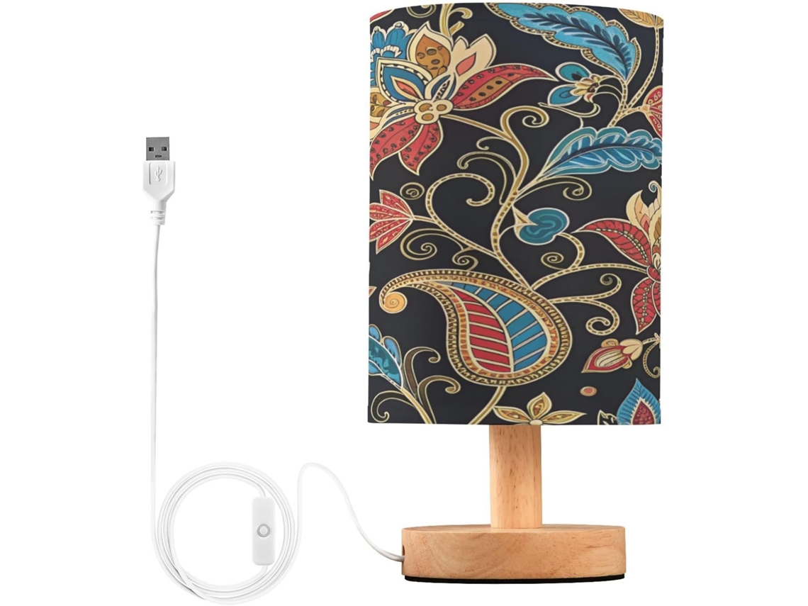 Abajur De Cabeceira Vintage Com Estampa Floral, Luminária De Cabeceira Led, Luminária De Leitura Com Portas Usb E Cúpula