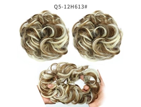 Coque Sintético Despenteado Com Elástico Para Cabelo - Fibra De Alta Temperatura, 10cm - Loiro Dourado Escuro Com Madeixas Loiro Platinado