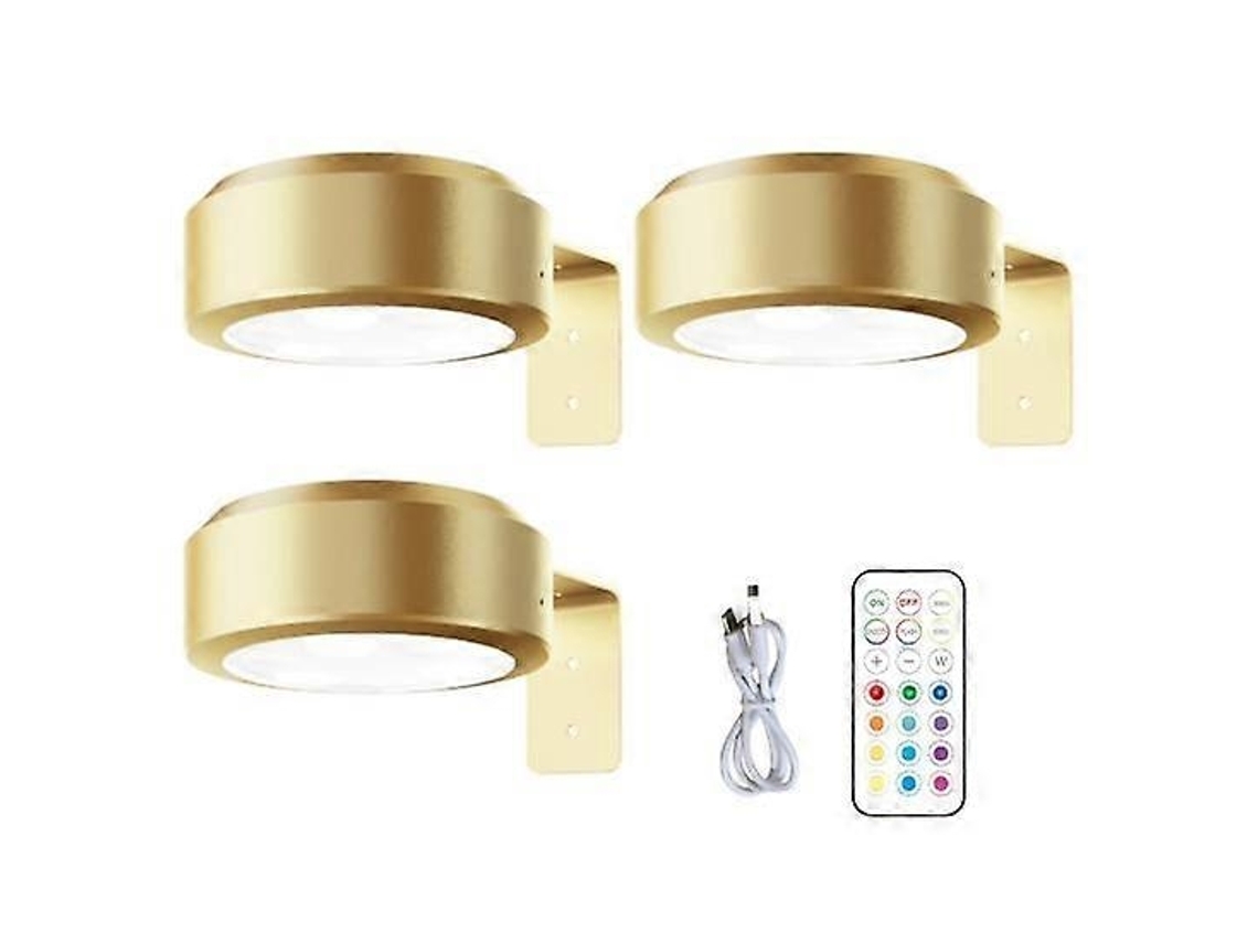Luminária de parede BRILVIBERA Semi Fio com controle remoto ajustável, alimentada por bateria, 13 núcleos RGB, luz dourada.