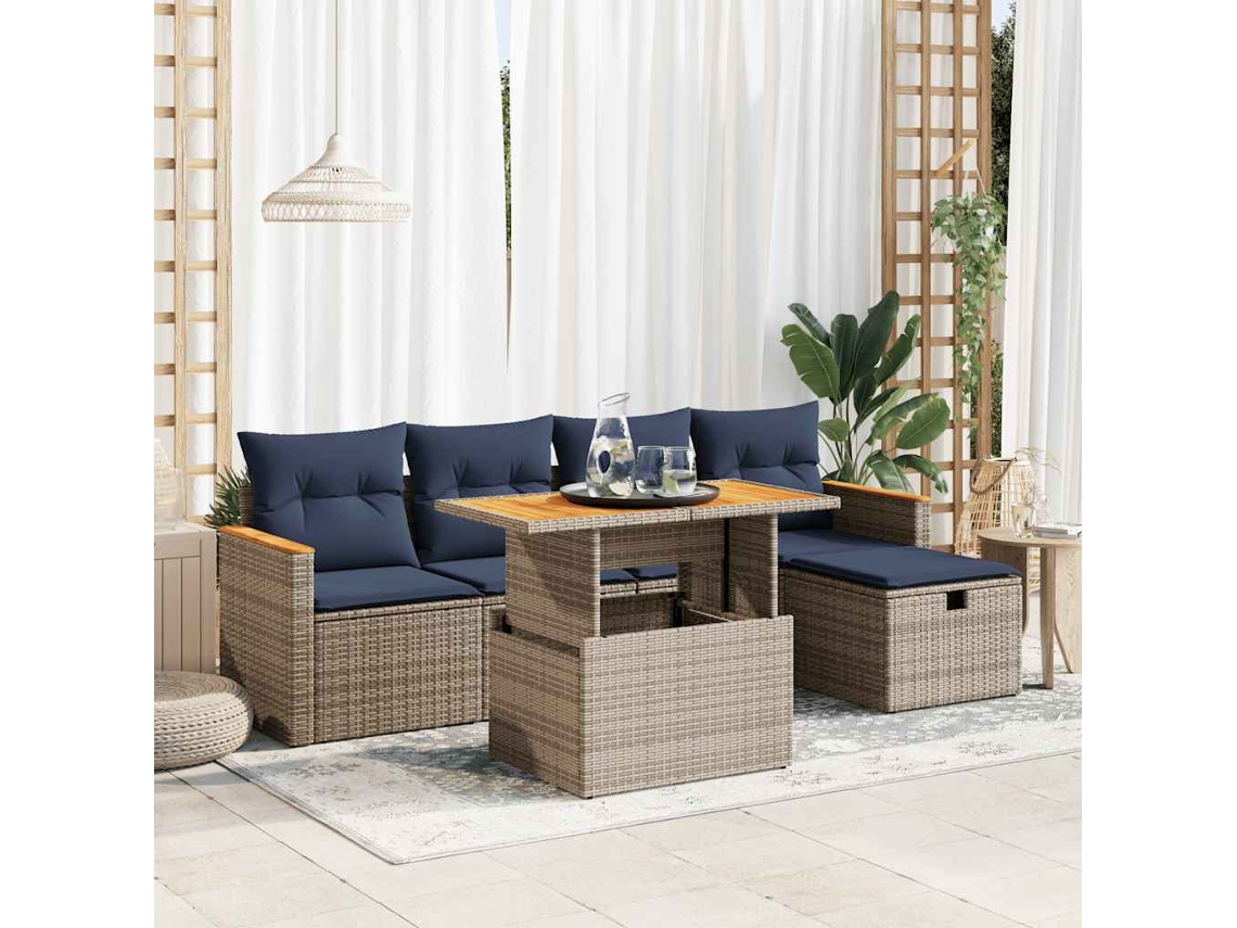 Vidaxl 6 Pcs Conjunto Sofás Jardim Com Almofadões Pe/acácia Cinzento