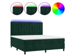 Cama Box Spring com Colchão LED Veludo Verde Escuro MAISON EXCLUSIVE (180x200 cm)
