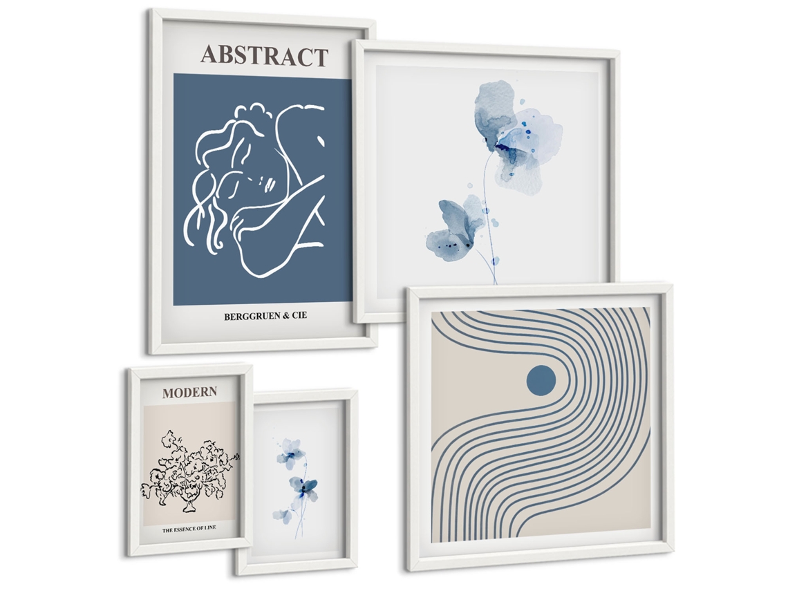 Conjunto De Pinturas Estilo Moderno Abstrato Florística Espelharte (5 Peças)