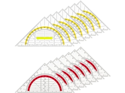 Conjunto Alasum de 12 réguas triangulares de plástico leves e multifuncionais para desenho e transferência de ângulos.