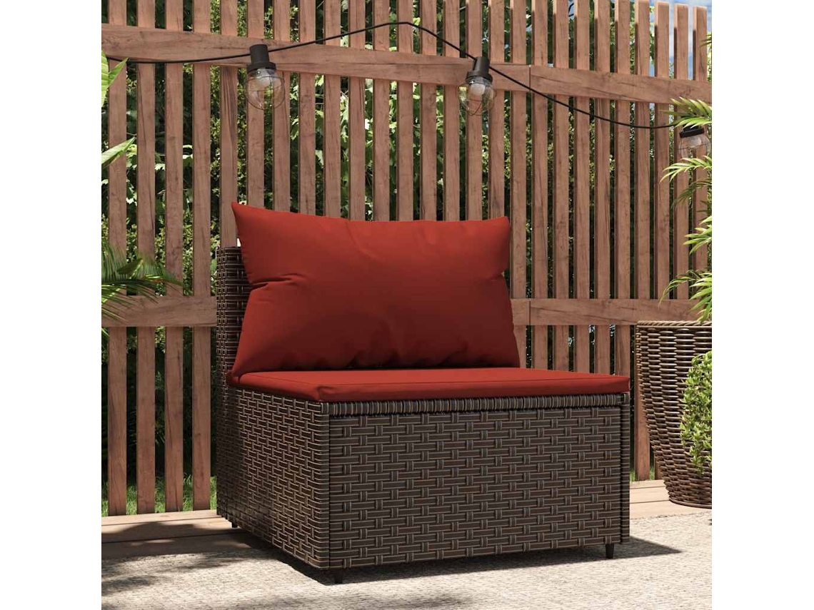 Sofá De Centro Para Jardim Com Almofadões Vime Pe Marrom Dkd Home Decor