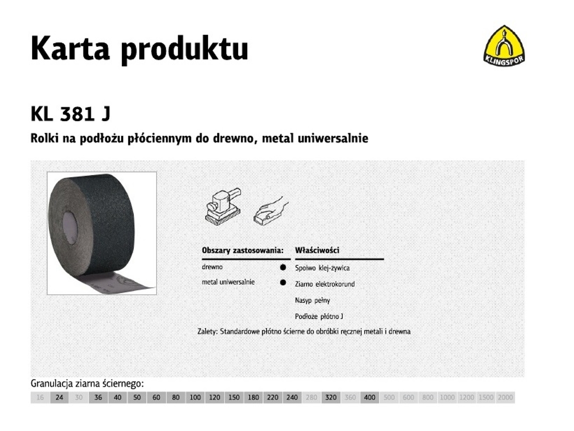 Rolo sobre base de lona Kl381j 200mm Gr.150 Klingspor (50mb)