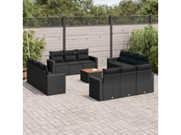 Vidaxl 13 Pcs Conjunto De Sofás De Jardim Com Almofadões Vime Pe Preto