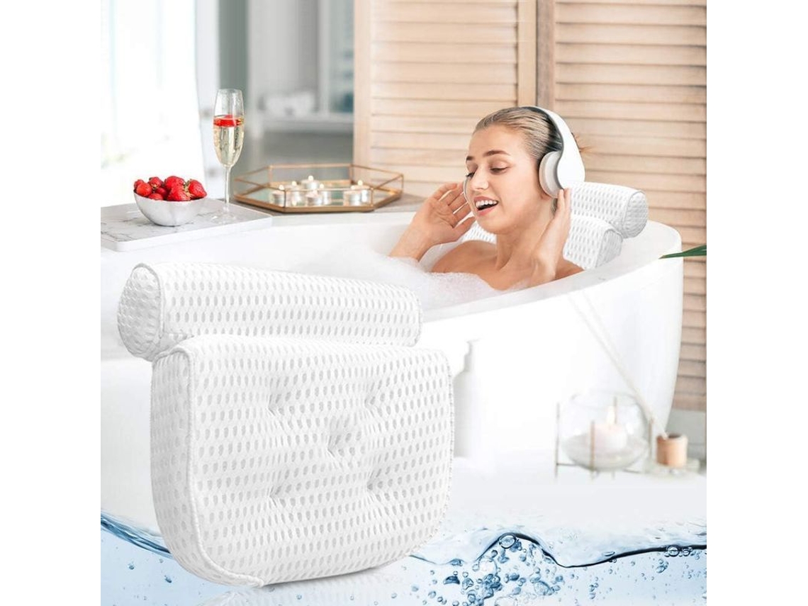 Travesseiro Ergonômico para Banho com Apoio Cervical e Lombar, 7 Ventosas, 37x32x9cm