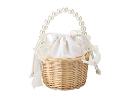 2pcs cesta de rattan marrom com cabo de pérola para flores presente casamento embalagem S/MARCA