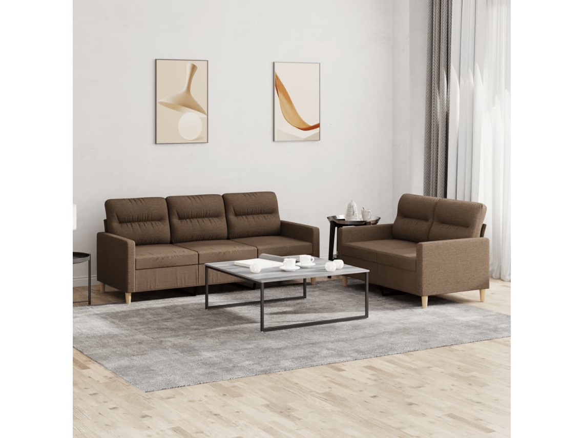Vidaxl 2 Pcs Conjunto De Sofás Com Almofadões Tecido Castanho