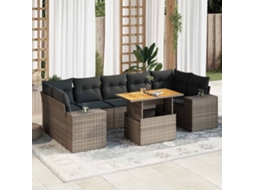 Vidaxl 8 Pcs Conjunto Sofás De Jardim C/ Almofadões Vime Pe Cinzento
