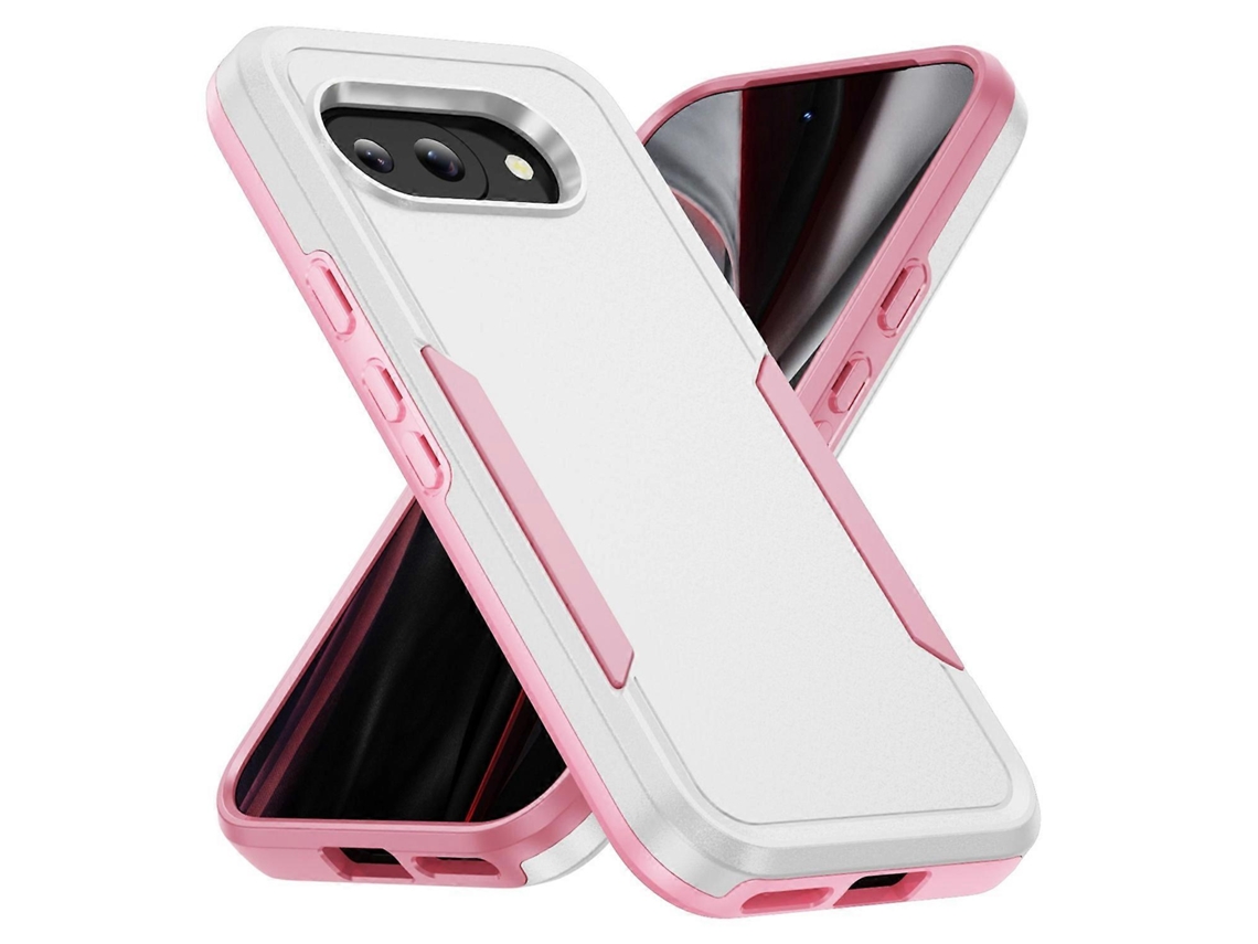 Capa Protetora De Pc Tpu De Nível Militar Para Google Pixel 9a - Branca E Rosa