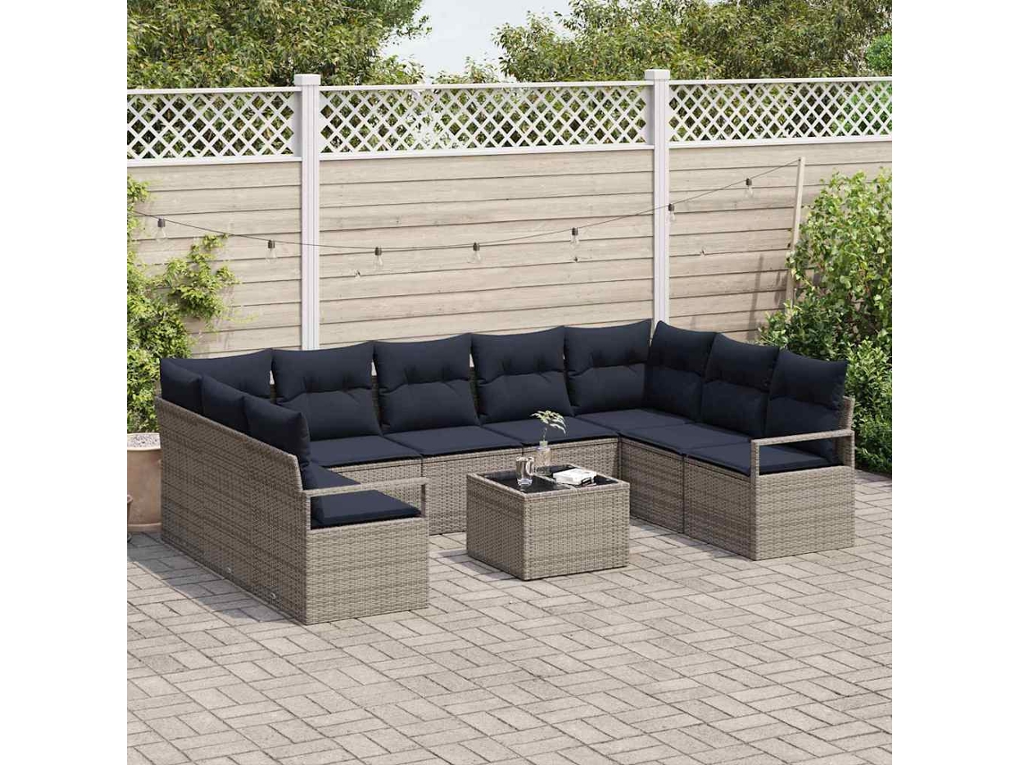 Vidaxl Conjunto De Sofás 10 Unid. Cinzeto Vime Pe