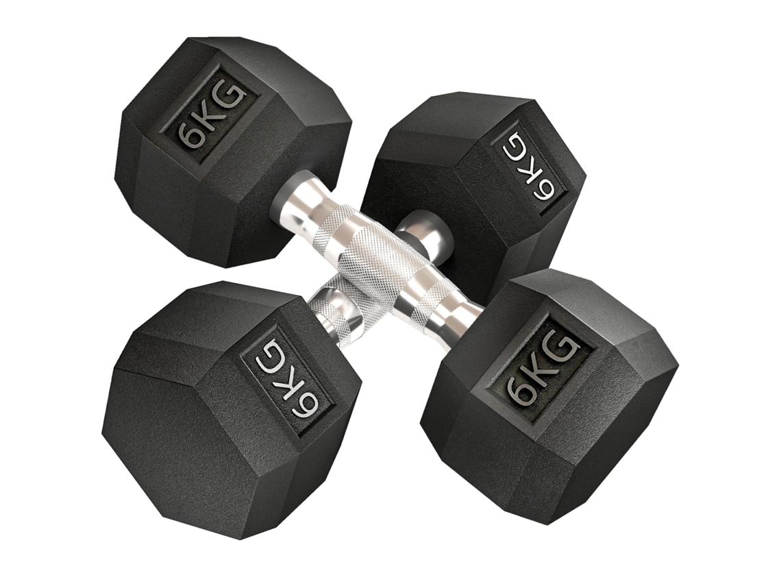 Jogo de 2 Halteres Hexagonais de 6 Kg com Pegada Antiderrapante e Revestimento de Borracha preto BTFORUS