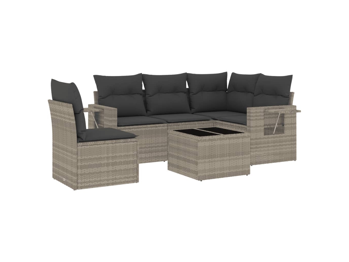 Conjunto 6 sofás jardim com almofadões VIDAXL vime PE cinzento-claro