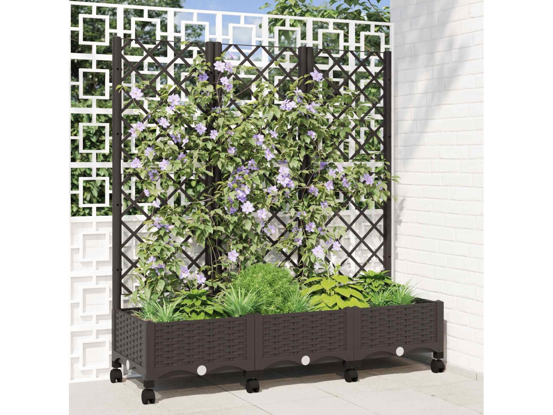 Vidaxl Vaso De Jardim Com Treliça E Rodas Castanho 120 X 40 X 131,5 Cm