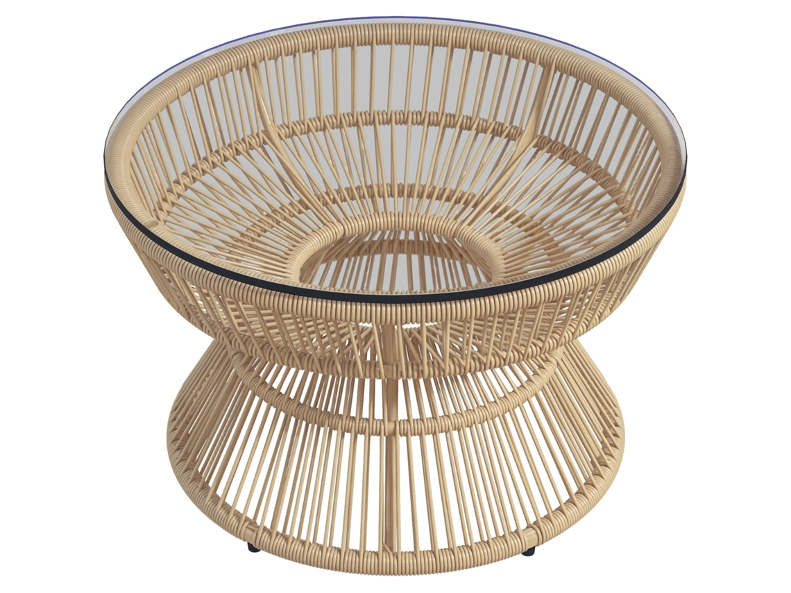Mesa Baixa Redonda Jardim Vime QINGYU TECH com Tampo de Vidro Temperado (Ø60x37cm)