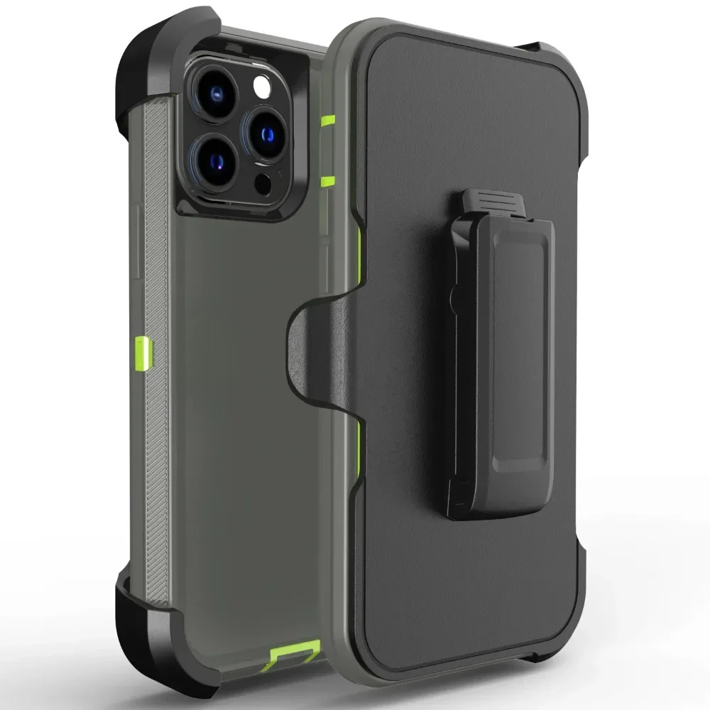 (cinza Escuro, Iphone 12 Pro) Capa Protetora Premium 3 Em 1 Reforçada E Resistente A Impactos Com Clipe Para Cinto