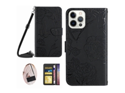 Capa De Couro Com Flores De Borboleta Para Iphone 16 Pro Max Com Suporte Magnético