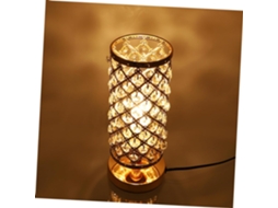 Abajur de Mesa em Cristal Dourado com Botão de Pressão, Luminária Decorativa para Ambientes Internos, Ideal para Sala de Estar. SFUSHOS