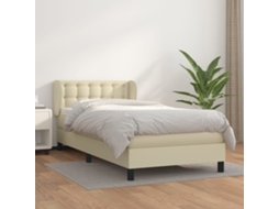 Vidaxl Cama Com Molas/colchão 90x200 Cm Couro Artificial Cor Creme