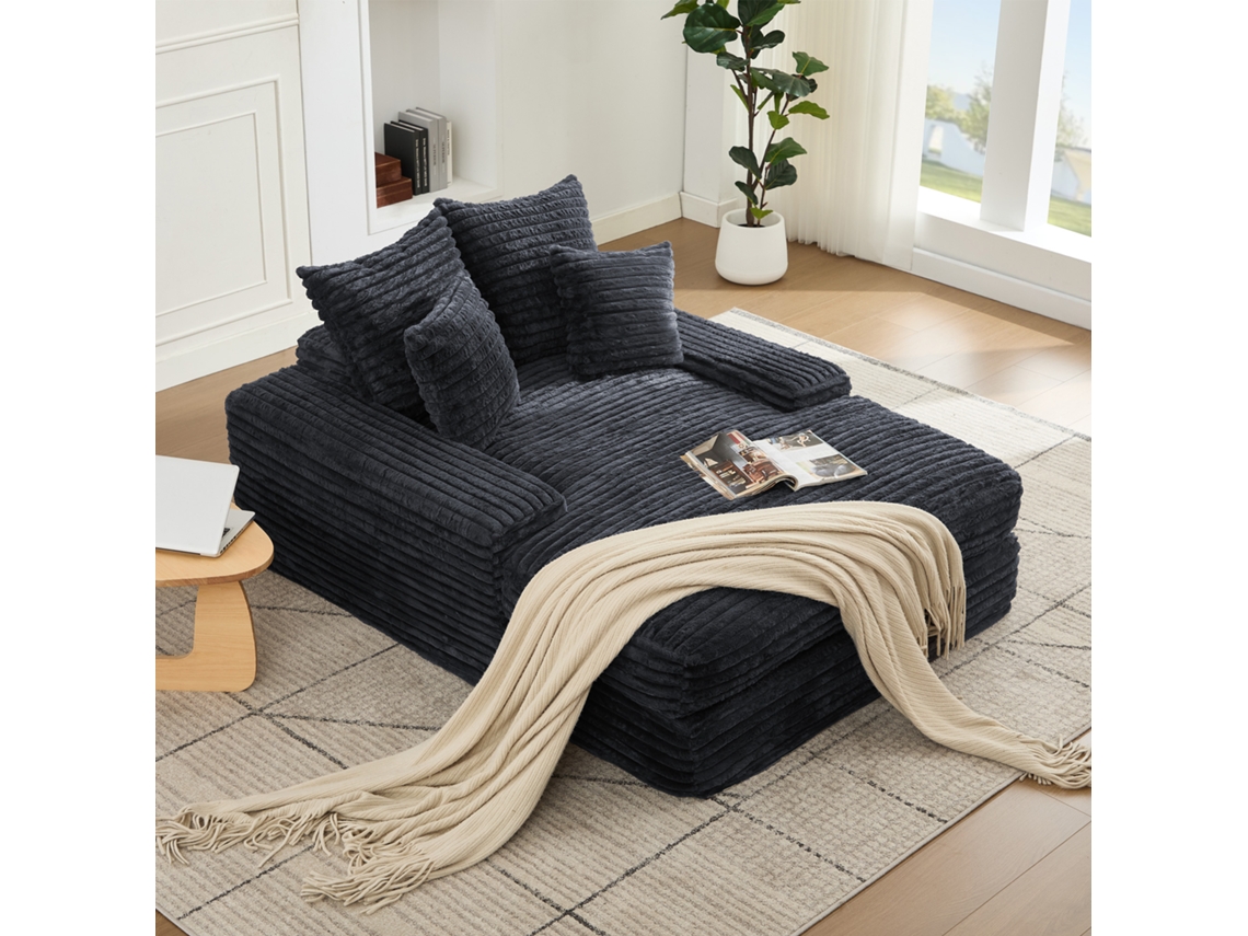 Sofá-cama Luxo Cinza 027, Veludo Cotelê, 4 Almofadas, S/ Montagem.-ty