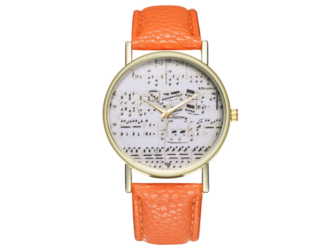 Reloj Analógico De Quartzo Para Mujer Y Hombre Con Correa De Pu Naranja