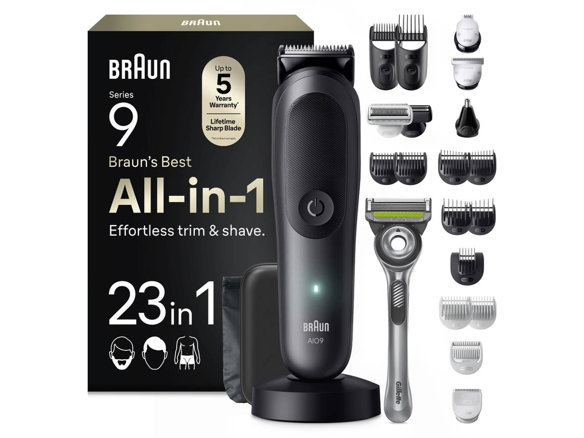 Aparador Multifunções BRAUN Multigroomer AIO 9560 (Bateria - 120 min - Preto e Cinzento ardósia)