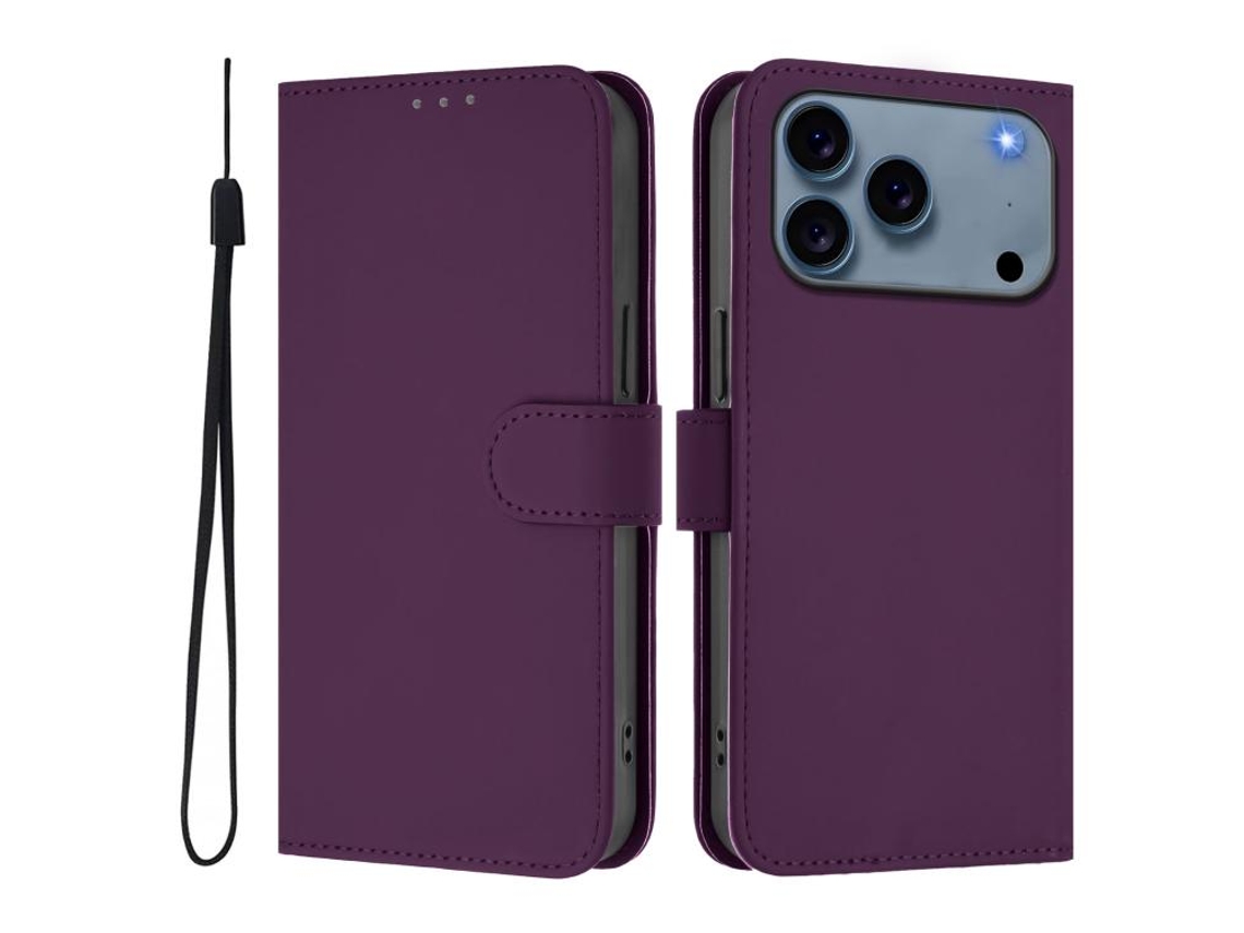 Capa De Couro Sintético Para Iphone 17 Pro - Toque Suave - Cor Sólida - Com Cordão