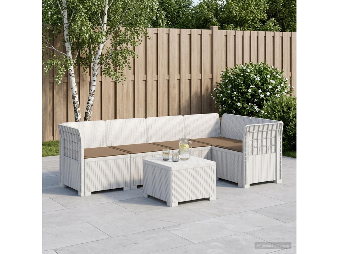 Vidaxl Sofá De Jardim De 5 Pessoas Com Almofadas Visual De Rattan Pp