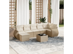 Vidaxl 8 Pcs Conjunto De Sofás P/ Jardim Com Almofadões Vime Pe Bege