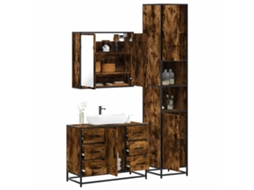 Vidaxl 3 Pcs Conjunto De Móveis Wc Madeira Processada Carvalho Fumado