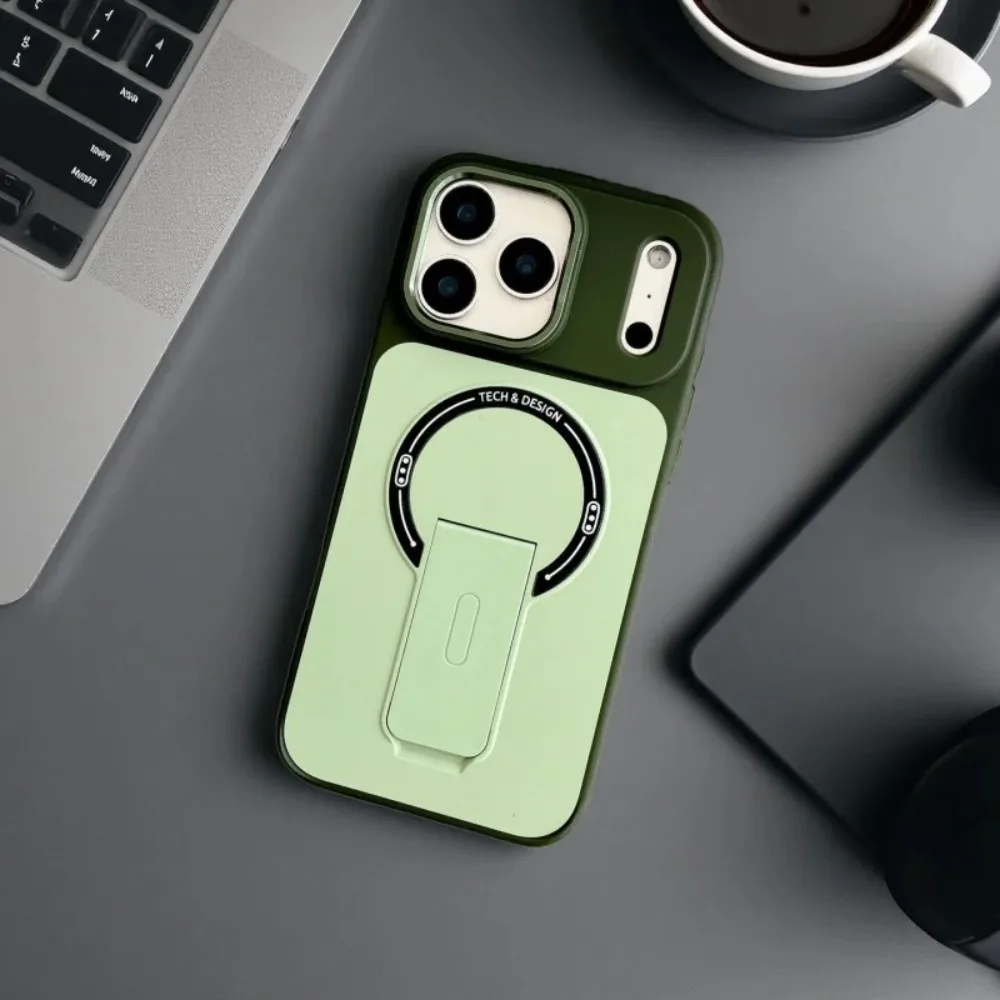 (verde, Iphone 15 Pro Max) Capa Protetora Reforçada Com Suporte Dobrável E Compatível Com Carregamento Sem Fio Magsafe.
