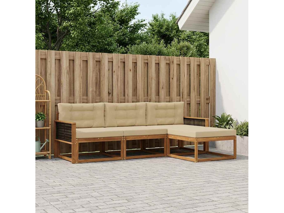 Vidaxl Conjunto De Sofás Para Exterior 4 Pcs Natural E Bege