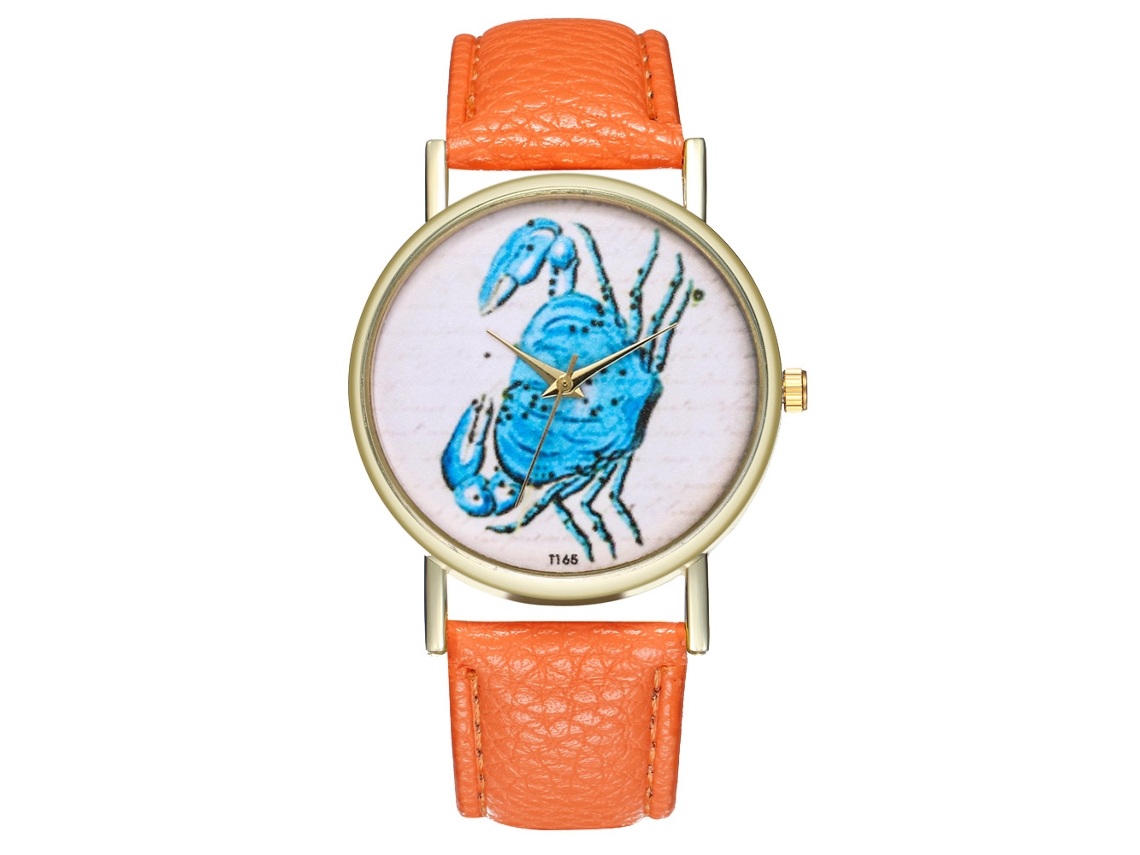Relógio de Pulso de Quartzo com Cinta de Couro Pu Cartoon Simples Fashion T165 a Laranja