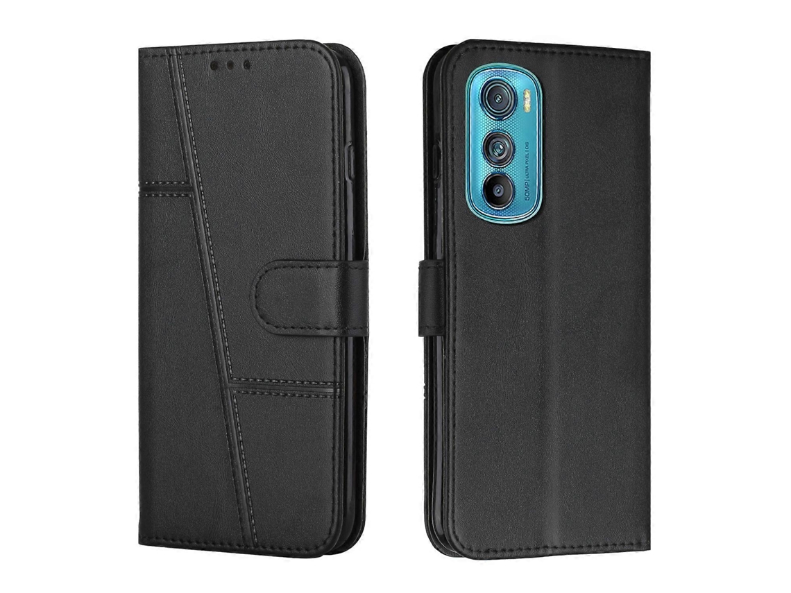 Capa De Couro Com Textura De Bezerro E Fivela Para Motorola Edge 30