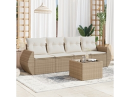 Vidaxl 5 Pcs Conjunto De Sofás P/ Jardim Com Almofadões Vime Pe Bege