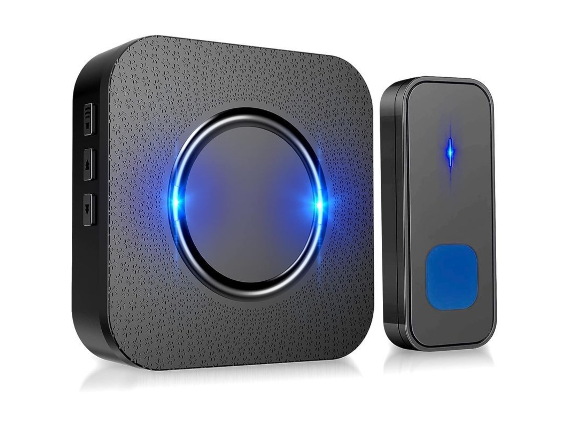 Timbre Sem Fio, 55 Melodias, 5 Níveis de Volume, IP55, 300m, LED, Receptor Conectável Preto