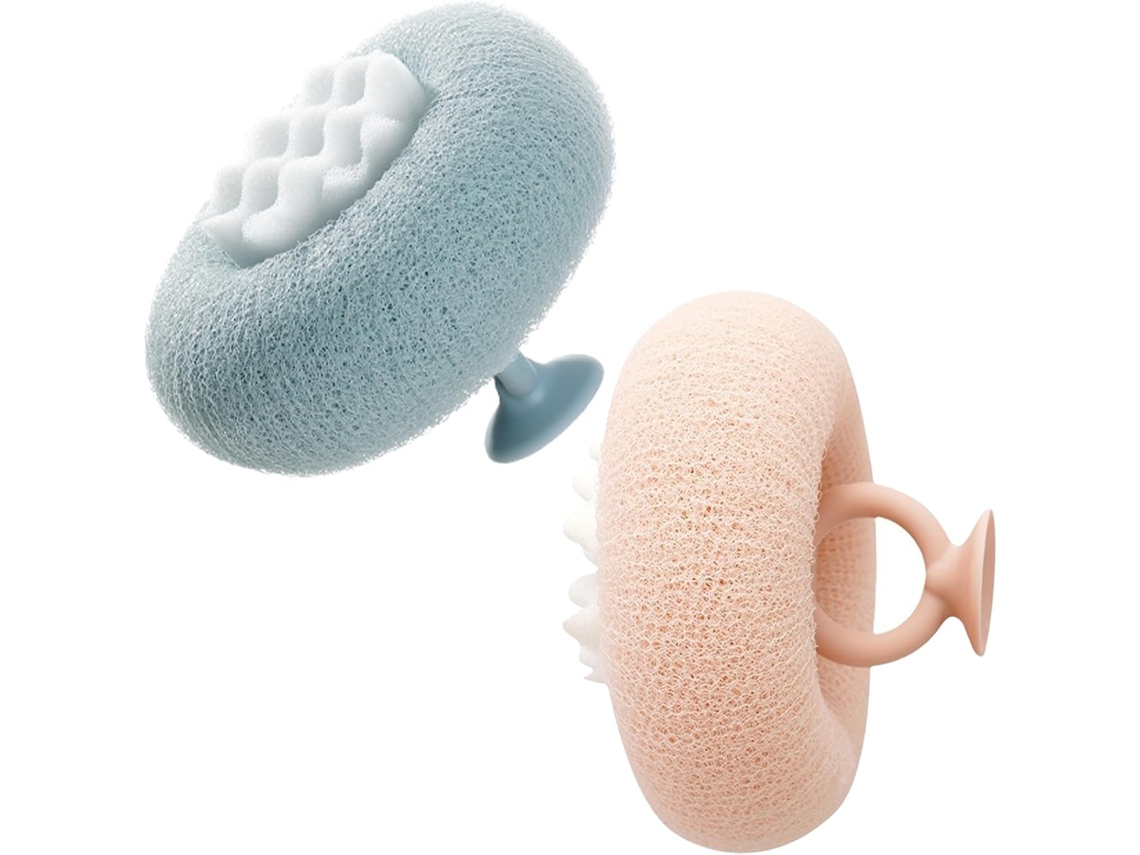 Lurelia Kit De 2 Escovas Esponja De Banho De Cuidado Corporal, Ventosa De Arrumação, Limpeza Profunda E Cor Rosa E Ciano