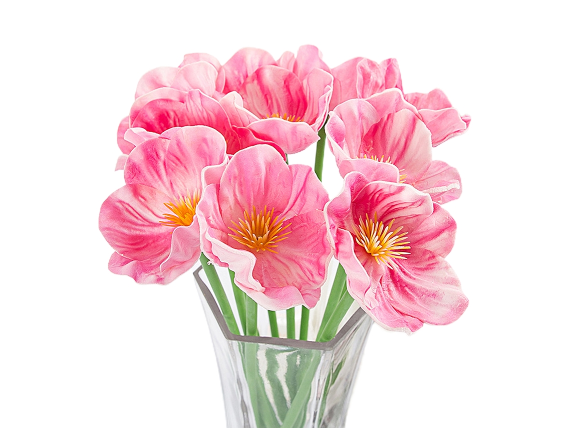 10 Flores Artificiais Mini Poppy Rosa LAXISCREED