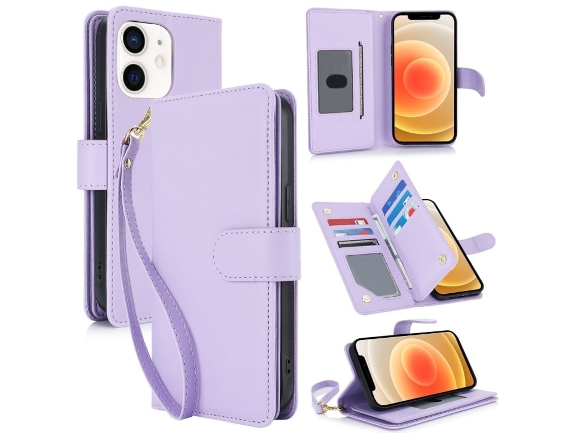 Capa Carteira De Couro Para Iphone 12 - Com Rfid - Para Vários Cartões