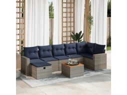 Vidaxl 8 Pcs Conjunto Sofás De Jardim C/ Almofadões Vime Pe Cinzento