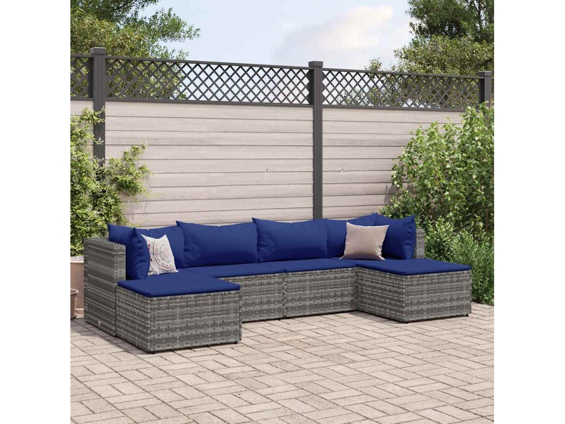 Conjunto Jardim Lounge 6 Peças C/ Almofadões Vime Pe Cinza Dkd Home Decor
