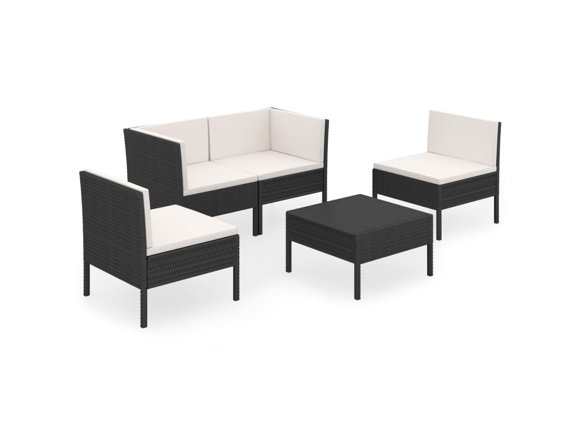 MAISON EXCLUSIVE Conjunto Lounge de Jardim 5 Pcs com Almofadões Vime Pe Preto